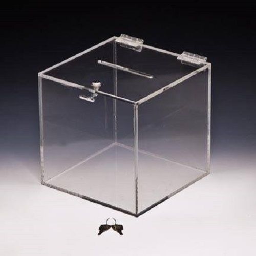 6 x 6 x 6 Small Clear Acrylic raffle Charity Ballot Donation Box  W/Lock &amp; Keys