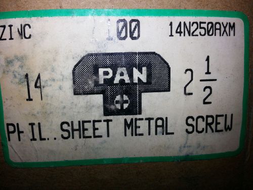 Sheet metal screws zinc coated phillips pan head #14 x 2-1/2&#034; box of 95 for sale