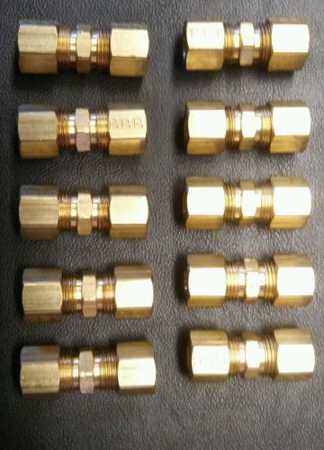 Lot of 10 parker 62c-4 brass compression couplers 1/4&#034; od tube x 1/4&#034; od tube for sale