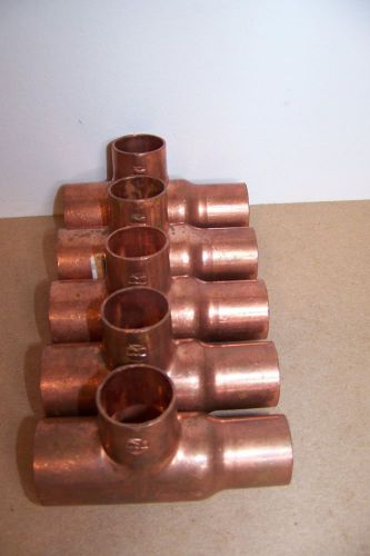 Qty 5  Streamline Mueller W04056L 1&#034; x 3/4&#034; x 3/4&#034; Wrot Slip Copper Tee Fittings