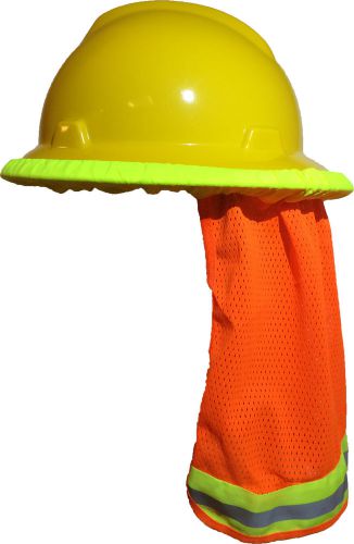 SAFETY HARD HAT NECK SHIELD / HELMET SUN SHADE HI VIS REFLECTIVE STRIPE - ORANGE