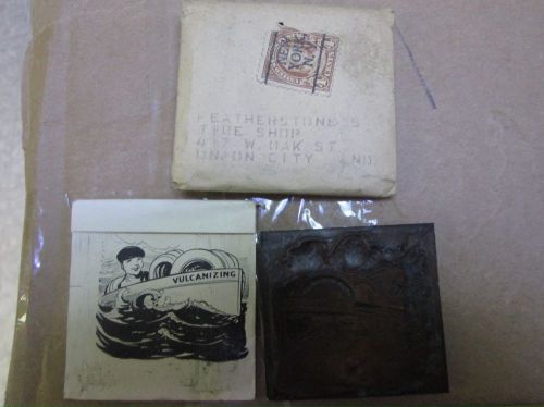 1920s vintage Printers Blocks automotive tires Advertizing Boat Vulcanizing