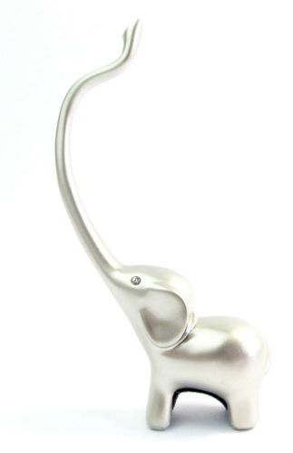 Silver &#034;satin finish&#034; elephant with long trunk ring holder - boxed for sale