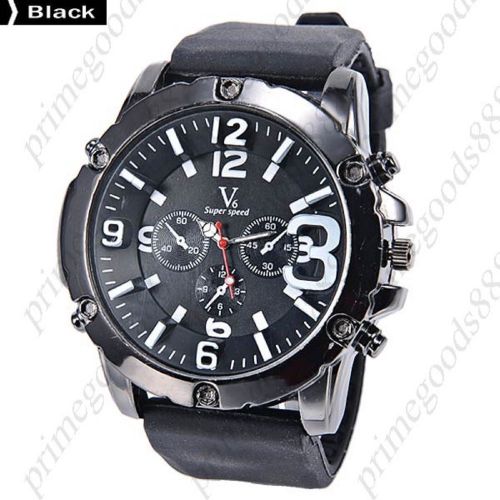 Black Silica Gel Band Quartz Analog 3 Sub Dial Wrist Men&#039;s Wristwatch Black Face