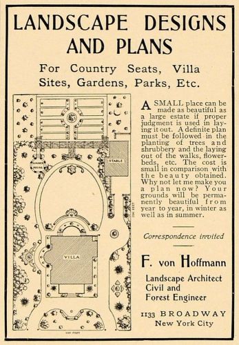 1905 ad landscape designs f von hoffmann architect park - original cl7 for sale