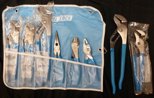 Lot of 8 Channellock Pliers in Tool Roll: 546, 440 (2), 422, 420 (2), 337, 317