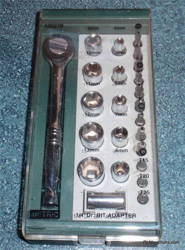 24 piece metric socket &amp; bit set with ratchet and case + 1/4&#034; bit adapter for sale