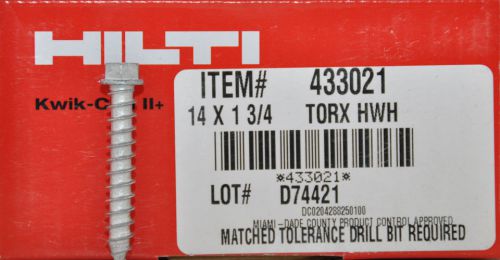 Hilti # 433021 Kwik-Con II+  1/4&#034; x 1-3/4&#034; Torx Hex Head Masonry Screws (100)