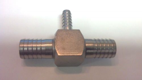 barb tee, Stainless Fitting, barb, TEE  1/2 Barb x 1/2 Barb x 1/4 Barb On Branch