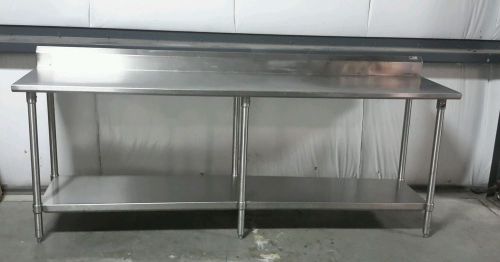 Used 96&#034;w x 24&#034;d stainless steel work table with undershelf and backsplash for sale