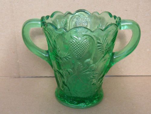 Green Glass Spooner Two Handles Strawberry Design