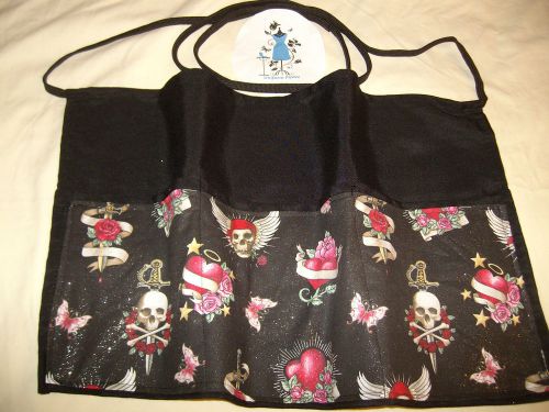 Black Server Waist Apron Skulls Waitress Waiter Bar Cafe Half Waist Apron