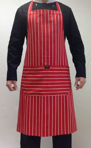 Red stripe butcher apron cooking professional catering 100% cotton L&amp;G London