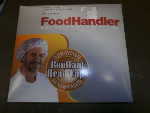 NEW 100 FOODHANDLER 21&#034; WHITE NON-WOVEN BOUFFANT HEAD CAP NET VACUUM SEALED