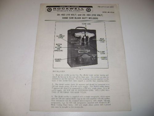 NICE OLDER ROCKWELL INSTRUCTIONS FOR BAND SAW BUTT WELDER, MODEL 28-463 &amp; 28-464