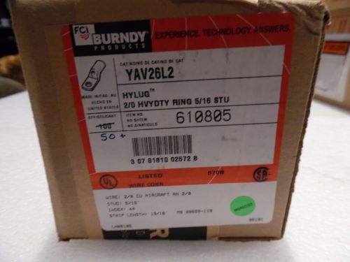 Burndy yav26l2 copper compression lug 5/16 stud an 2/0 flex 2/0 cu new lot of 50 for sale