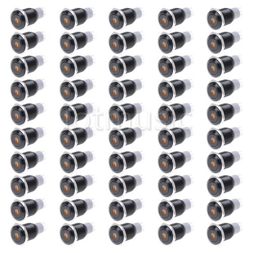 50pcs 16mm Black Steel Momentary Push Button switch dot illuminated Orange