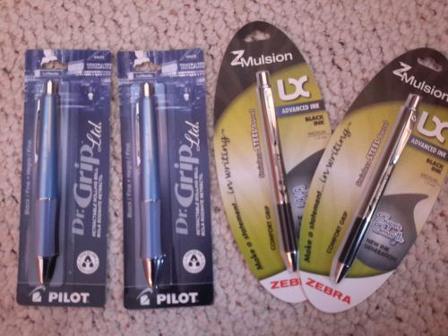 high-performance ink pen lot of 4. 2 Pilot Dr. Grip Ltd.  and 2 Zebra Zmulsion