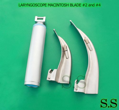 LARYNGOSCOPE MEDIUM HANDLE C + 2 MACINTOSH BLADE #2 and #4 ENT ANESTHESIA SET