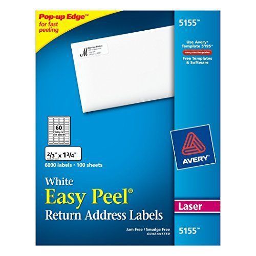 Office Lot of 6000 Avery Easy Peel White Return Address Labels Laser 2/3 x 1.75&#034;