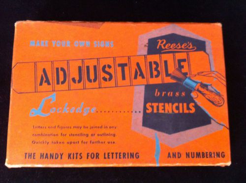 Vintage brass reese&#039;s interlocking adjustable stencils w/ original box 50 pieces for sale