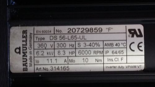 Baumuller Nurnberg Servo Motor DS 56-L65-UL 325869 from Wittmann robot