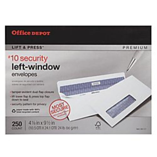 Office Depot(R) Brand 100% Recycled Lift Press(TM) Window Envelopes, #10 PK 250