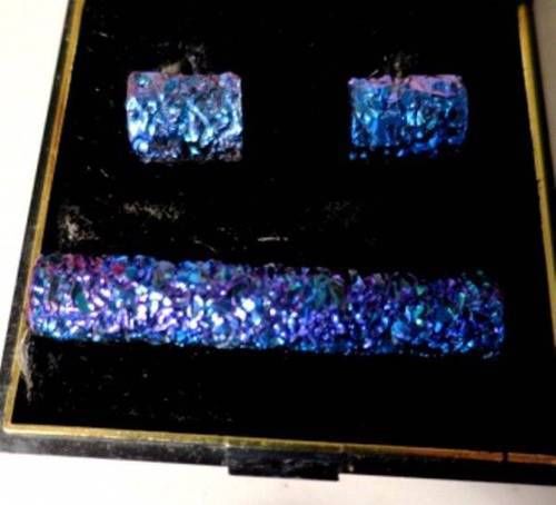 TELEDYNE WAH CHANG ALBANY-HALFNIUM METAL CRYSTAL BAR TIE &amp; CUFF SET RARE!!!!