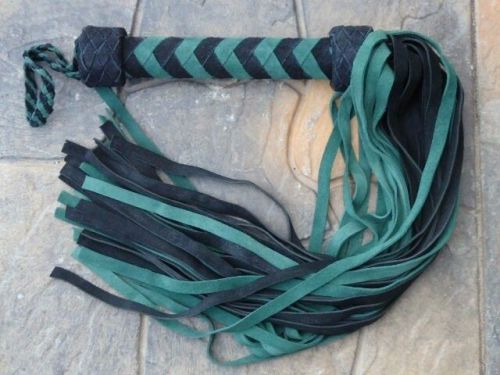 New green hornet leather flogger suede - gothic - horse trainer whip - very nice for sale