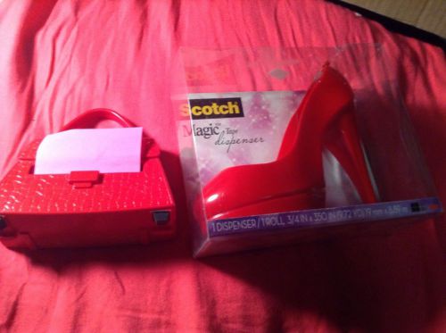 TAPE DISPENSER RED HIGH HEEL*POST IT NOTE HOLDER RED HANDBAG* OFFICE SUPPLY*L@@K