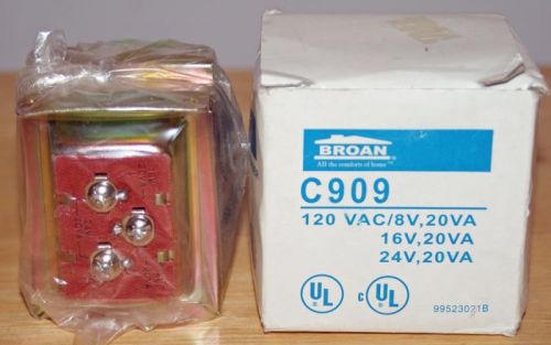 BROAN C909 DOOR CHIME TRANSFORMER TRI-VOLT 8 16 24 VOLT 20 VA