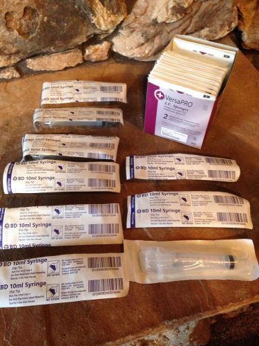 Lot of 9 BD Syringes 10 ml New Sealed #301604 Sterile &amp; VersaPRO I.V. Sponges