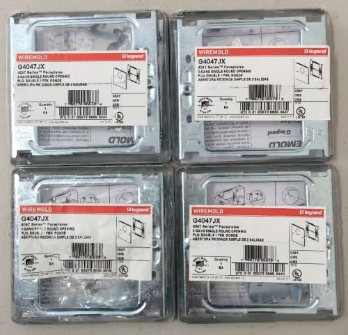 LOT OF 4 - Wiremold G4047JX 2-Gang Single Round Opening Faceplate ~ Gray