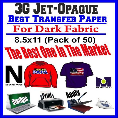 HEAT TRANSFER PAPER 3G JET-OPAQUE IRON ON DARK FABRIC INKJET PAPER 50 PK 8.5*11