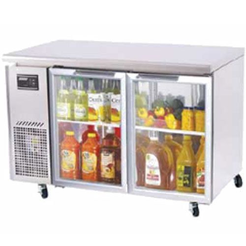 Turbo JUR-48-G Undercounter Refrigerator, 2 Sections (2 Glass Doors), Side Mount