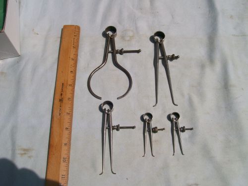 5 Starrett Solid Nut Spring Calipers, Round Legs 4 Inside,1 outside