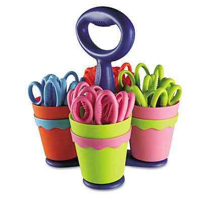 School Scissors Caddy w/24 Pairs of Kids&#039; Scissors w/Microban, 5&#034; Blunt