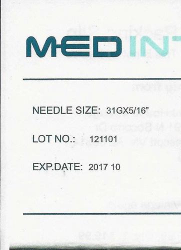 100 pcs medint insulin syringes 1ml ~5/16&#034; ~ 31g expires 10/2017 for sale