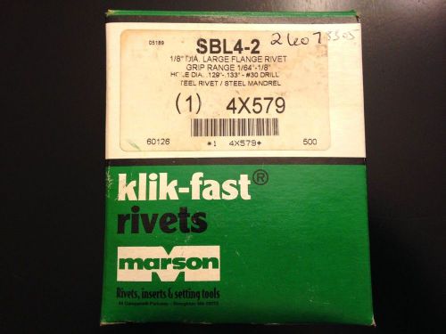 500 MARSON KLIK-FAST FLANGE RIVET SBL4-2 GRIP RANGE 1/64&#034;-1/8&#034; STEEL Lot 2