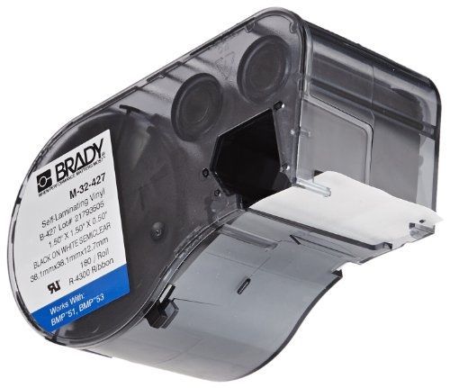 Brady M-32-427 Vinyl B-427 Black on White/Clear Label Maker Cartridge, 1-1/2&#034;