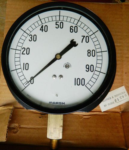 New marsh 0-100 psi pressure gauge gage h8448 6&#034;face glass npt pnumatic air gas for sale
