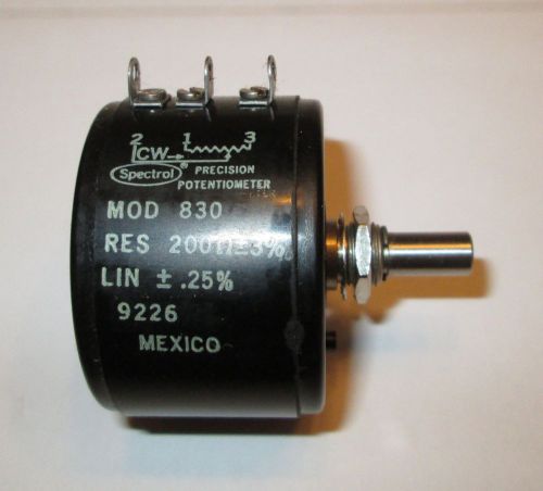 SPECTROL MODEL 830 PRECISION POTENTIOMETER 200 OHM  3 WATT WIRE WOUND NOS 1 PCS.