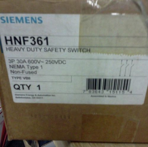 SIEMENS HNF361 SAFETY SWITCH 3P 30A 600V 250 VDC