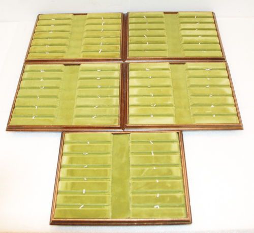 5 Used Jewelry Showcase Display Trays Pads Wood Base