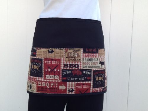 Black Food B Q server waitress waist apron 3 pocket  restaurant Classyaprons