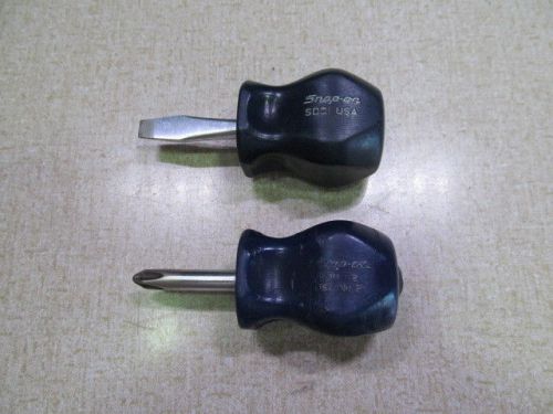 Snap-on BLUE Stubby Phillips (SDDP22) &amp; Flat Head (SDD1) Screwdriver Set, U.S.A.