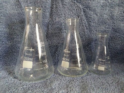 3 Piece Glass Flask Set 50mL - 150mL - 250mL