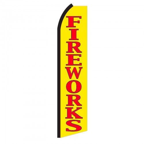 2 Fireworks Signs Swooper Flags 15&#039; Feather Banners made in USA (pair) yellow