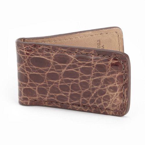 ROYCE Luxury Magnetic Money Clip Wallet, Genuine Crocodile, Chestnut Brown