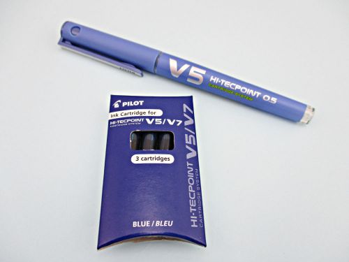 PILOT BLUE V5 HI-TECPOINT Cartridge System 0.5mm &amp; 3 blue cartridges